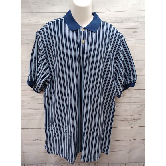Cambridge Classics Polo Shirt vtg 80s 90s Blue Striped Short Sleeve XL - Picture 1 of 10
